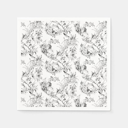 ヴィンテージフランスのフローラファンタジートイルブラック スタンダードカクテルナプキン (正面)