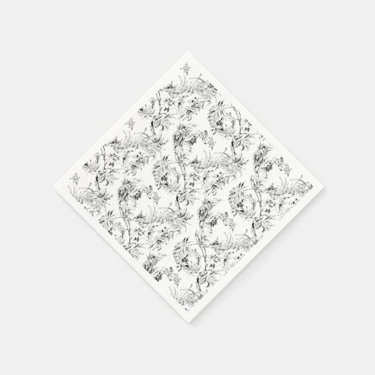 ヴィンテージフランスのフローラファンタジートイルブラック スタンダードカクテルナプキン (角)
