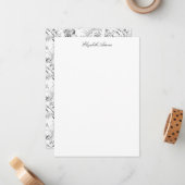 ヴィンテージフランスのフローラファンタジートイルブラック ノートカード (正面/裏面インサイチュ)