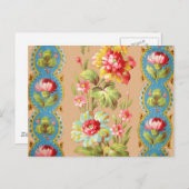 ヴィンテージフランスのフローラ繊維パターン ポストカード (正面/裏面)