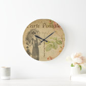 ヴィンテージフランスのフローラ葉書ファッション ラージ壁時計 (ホーム)