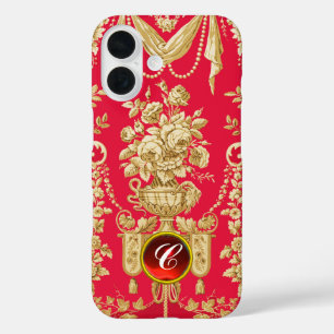 ヴィンテージフランスのフローラ、フラワー花瓶、バラ赤い宝石 iPhone 16ケース