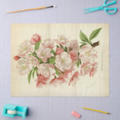 ヴィンテージフランスのフローラEphemeraデカップピンク 薄葉紙 (クラフト)