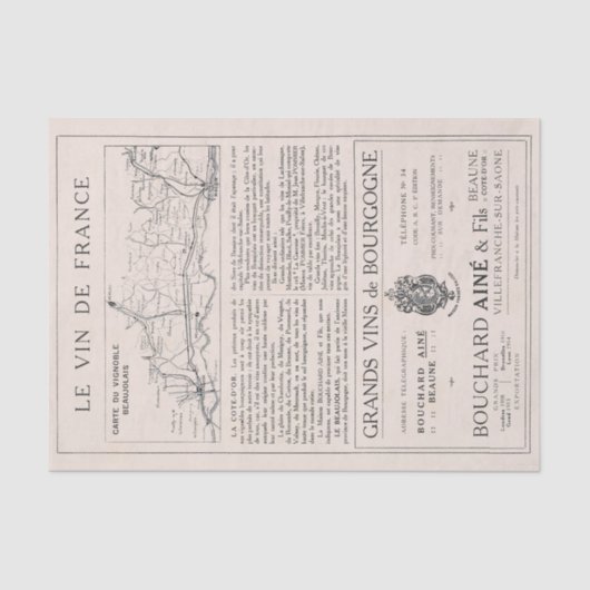ヴィンテージフランスのブルゴーニュワインとデコップページ 薄葉紙 (正面)