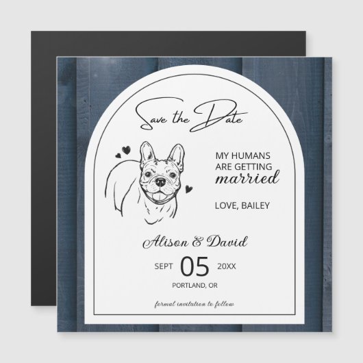 ヴィンテージフランスのブルドッグ結婚式の日付を保存 マグネット招待状 (正面/裏面)