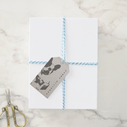 ヴィンテージフランスのブルドッグ誕生日ギフトラベル ギフトタグ (より糸付き)