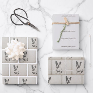 ヴィンテージフランスのブルドッグ誕生日包装紙 ラッピングペーパーシート