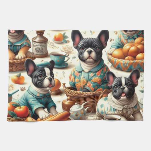 ヴィンテージフランスのブルドッグ キッチンタオル (横)