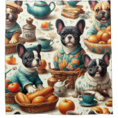 ヴィンテージフランスのブルドッグ シャワーカーテン (正面)