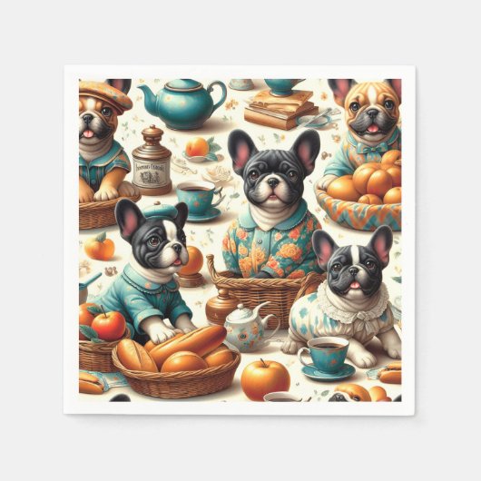 ヴィンテージフランスのブルドッグ スタンダードカクテルナプキン (正面)