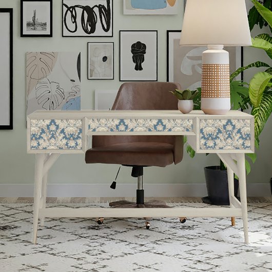 ヴィンテージフランスのブルーエレガントウッドダマスデクページ 薄葉紙