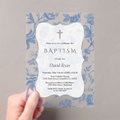 ヴィンテージフランスのブルートイルフラワーガールバプテスマ アクリル招待状 (インサイチュ (ポータブル))