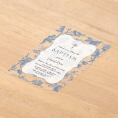 ヴィンテージフランスのブルートイルフラワーガールバプテスマ アクリル招待状 (レイダウン)