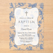ヴィンテージフランスのブルートイルフラワーガールバプテスマ アクリル招待状 (正面)