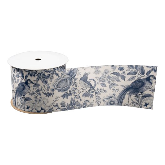 ヴィンテージフランスのブルートイルフルーリー サテンリボン (リール)