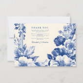 ヴィンテージフランスのブルートイルフローラ結婚ズ サンキューカード (正面)