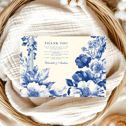 ヴィンテージフランスのブルートイルフローラ結婚ズ サンキューカード