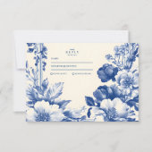 ヴィンテージフランスのブルートイルフローラ結婚ズ 出欠カード (正面)