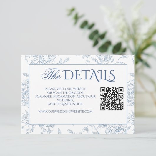 ヴィンテージフランスのブルーフローラツールQRコードウェブサイト エンクロージャーカード (スタンド正面)