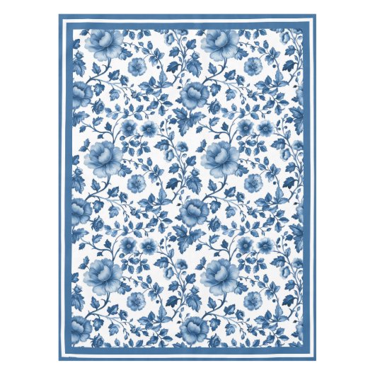 ヴィンテージフランスのブルーフローラトイル テーブルクロス (正面)