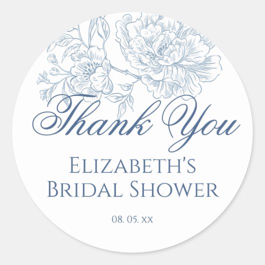 ヴィンテージフランスのブルーフローラトイレスクリプト ラウンドシール (正面)