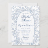 ヴィンテージフランスのブルーフローラトワールブライダルシャワー 招待状 (正面)