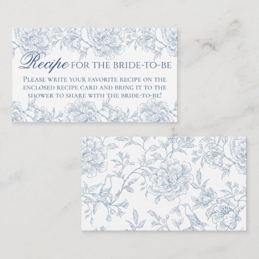ヴィンテージフランスのブルーフローラトワールブライダルレシピ エンクロージャーカード (正面/裏面)