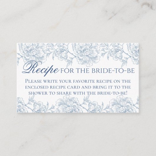 ヴィンテージフランスのブルーフローラトワールブライダルレシピ エンクロージャーカード (正面)