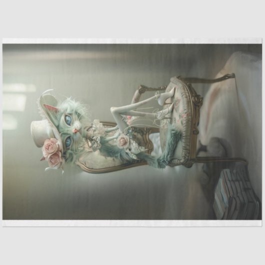 ヴィンテージフランスのブルー目の猫デコパージュ 薄葉紙 (正面)