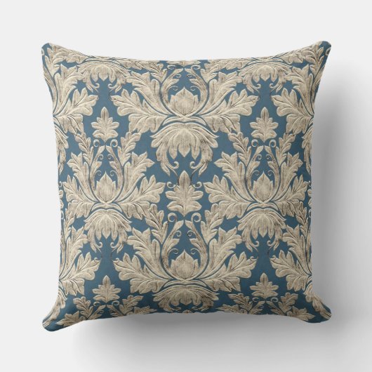 ヴィンテージフランスのブルー素朴ウッドダエレガントマスク クッション (裏面)