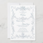 ヴィンテージフランスのブルー結婚のフレーム 招待状 (正面)