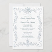 ヴィンテージフランスのブルー結婚のフレーム 招待状 (正面)