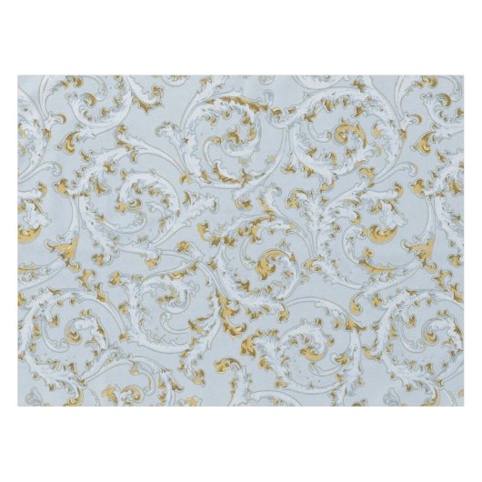 ヴィンテージフランスのブルー金ゴールドスクロエレガントールシック テーブルクロス (正面(横))