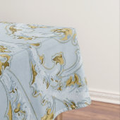 ヴィンテージフランスのブルー金ゴールドスクロエレガントールシック テーブルクロス (インサイチュ)