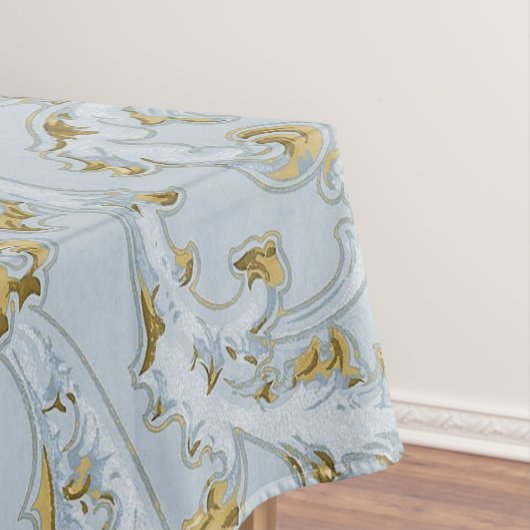 ヴィンテージフランスのブルー金ゴールドスクロエレガントールシック テーブルクロス (インサイチュ)