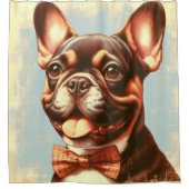 ヴィンテージフランスのブル絵画ドッグポートレート シャワーカーテン (正面)