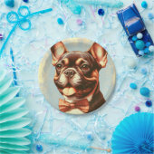 ヴィンテージフランスのブル絵画ドッグポートレート ペーパープレート (パーティー)