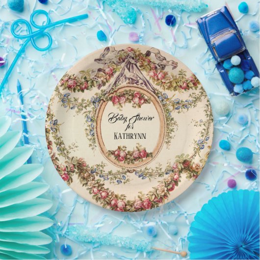 ヴィンテージフランスのベビーシャワーバラnフローラつる植物 ペーパープレート (パーティー)