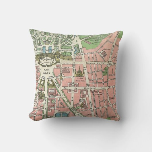 ヴィンテージフランスのベルサイユイラストレーションの地図 クッション (正面)