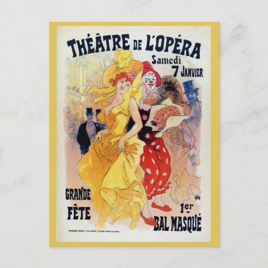 ヴィンテージフランスのベル・エポケ仮面舞踏会 ポストカード (正面)