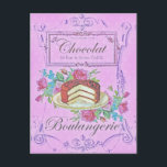 ヴィンテージフランスのベーカリーチョコレートケーキ広告 ポストカード<br><div class="desc">パン屋のピンクのヴィンテージフランスの広告。</div>