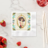 ヴィンテージフランスのペーパーナプキン 縁ありカクテルナプキン (インサイチュ)