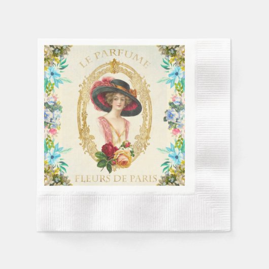 ヴィンテージフランスのペーパーナプキン 縁ありカクテルナプキン (正面)