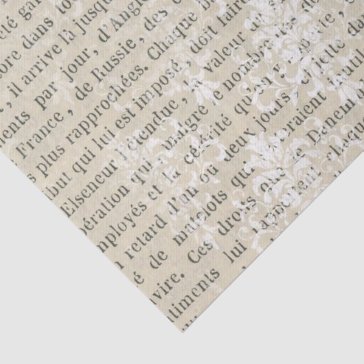 ヴィンテージフランスのホワイトダマスクの新聞切り離し 薄葉紙 (詳細)