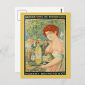 ヴィンテージフランスのホワイトボルドー広告ワイン ポストカード (正面/裏面)