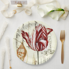 ヴィンテージフランスのボタニカルチューリップパリティーパーティー ペーパープレート