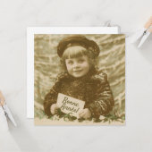 ヴィンテージフランスのボンネアンネクリスマスガール空白の カード (正面/裏面インサイチュ)