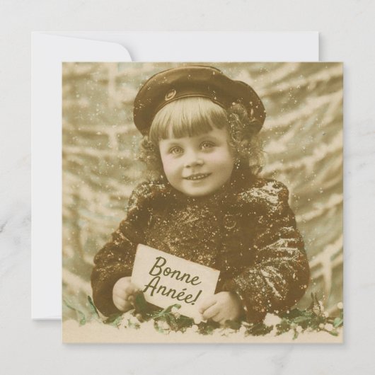 ヴィンテージフランスのボンネアンネクリスマスガール空白の カード (正面)