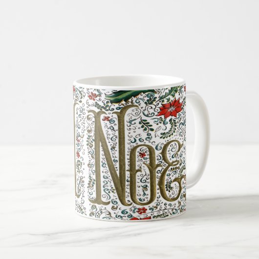 ヴィンテージフランスのポインセチアjoyeux noel コーヒーマグカップ (正面右)