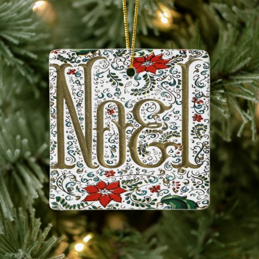 ヴィンテージフランスのポインセチアjoyeux noel セラミックオーナメント (ツリー)